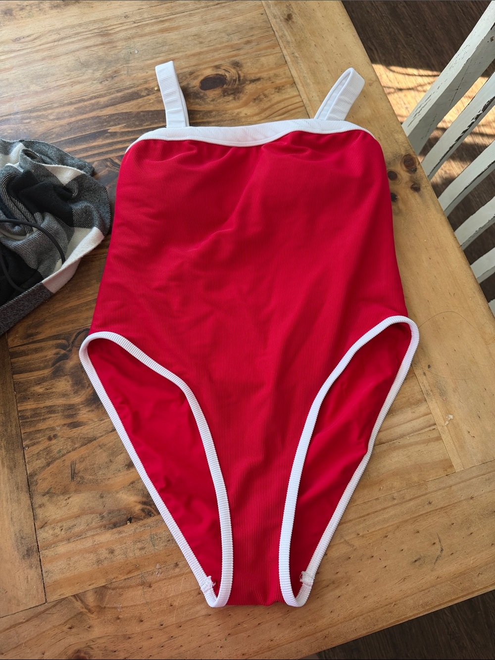 LainSnow Red One-Piece Swimsuit with White Trim